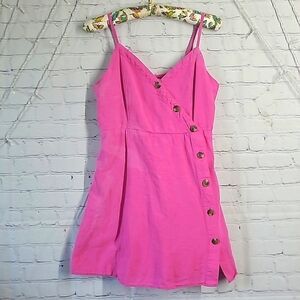 American Eagle Outfitters Magenta Pink  Linen Blend Wrap Mini Dress Womens Sz M